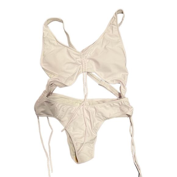 Women 1 Piece Summer Hollow Sexy Bikini with Long Tassel Drawstring Colo… - Picture 9 of 16